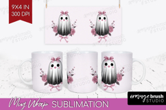 Floral Ghost Cute Mug Wrap Pink Halloween Mug PNG Product Image 1