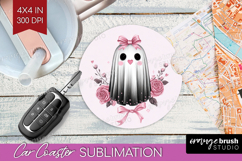 Floral Ghost Cute Car Coaster Pink Halloween Coaster PNG Product Image 1