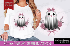Floral Ghost Cute Round Tshirt Background Pink Halloween PNG Product Image 1