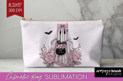 Floral Ghost Cute Cosmetic Bag Pink Halloween Makeup Bag PNG Product Image 1