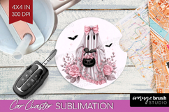 Floral Ghost Cute Car Coaster Pink Halloween Coaster PNG Product Image 1