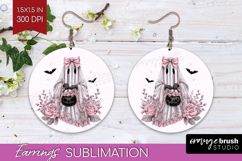 Floral Ghost Cute Round Earrings Pink Halloween PNG Product Image 1