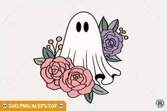 Floral Ghost Svg, Cute Ghost Png, Retro Halloween Png Product Image 2