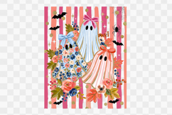 Preppy Fall Stripe Ghosts Floral Bow Png Design Product Image 1