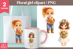 Cute Floral Girls Clipart Kawaii girl clipart Scrapbooking Product Image 1