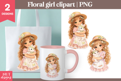 Easter Country girl Clipart Spring Farmhouse girl with bunny Product Image 1