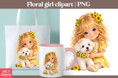 Floral Girl clipart Sunflower Girl With Puppy Scrapbooking Product Image 1