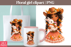 Floral Girl clipart Cowgirl Girl With Bunny Nursery decor Product Image 1