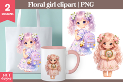 Cute Floral Girls Clipart Kawaii girl clipart Scrapbooking Product Image 1