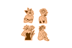 4x Floral Head Girls Studs. Earrings, Brooch, Laser Cut SVGs Product Image 2