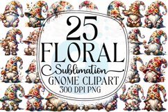 Floral Gnome Sublimation - Clipart PNG Bundle Product Image 1
