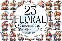 Floral Gnome Sublimation - Clipart PNG Bundle Product Image 1