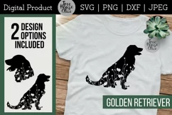 Floral Golden Retriever SVG Digital Files features two different golden retriever designs with wildflowers inside a dog silhouette.  