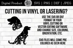Floral Golden Retriever SVG Digital Files features two different golden retriever dog designs with wildflowers inside the dog silhouette.  Directions given for cutting SVG and DXF in vinyl 