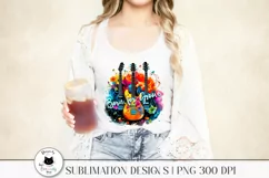floral guitar design with a quote shown on a t-shirt