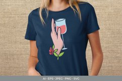 Floral Hand Holding a Glass of Wine SVG Product Image 1