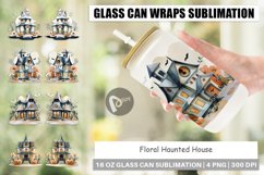 Glass Can Wraps Floral Haunted House Watercolor Product Image 1