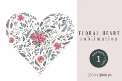 Watercolor floral heart sublimation / clipart Product Image 1
