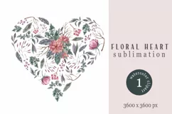 Watercolor floral heart sublimation / clipart Product Image 1
