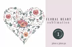 Watercolor floral heart sublimation / clipart Product Image 1
