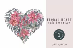 Watercolor floral heart sublimation / clipart Product Image 1