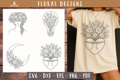 Floral Heart Moon SVG Vintage print