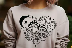Floral Heart with Mushrooms Moon and Crystals