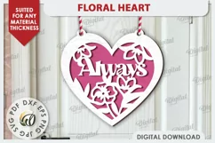 Floral Heart Laser Cut Decoration. Layered Heart SVG Product Image 1
