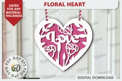 Floral Heart Laser Cut Decoration. Layered Heart SVG Product Image 1