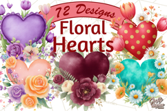 Valentine Hearts and Flowers Clipart, Watercolor Heart Png Product Image 1