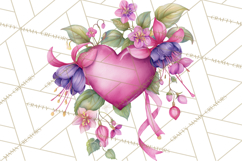 Valentine Hearts and Flowers Clipart, Watercolor Heart Png Product Image 4