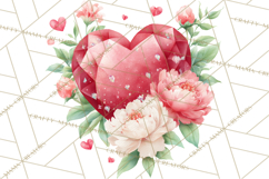 Valentine Hearts and Flowers Clipart, Watercolor Heart Png Product Image 2