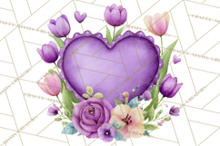 Valentine Hearts and Flowers Clipart, Watercolor Heart Png Product Image 5