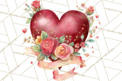 Valentine Hearts and Flowers Clipart, Watercolor Heart Png Product Image 2