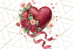 Valentine Hearts and Flowers Clipart, Watercolor Heart Png Product Image 3