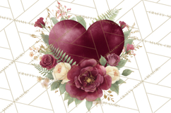 Valentine Hearts and Flowers Clipart, Watercolor Heart Png Product Image 2