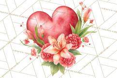 Valentine Hearts and Flowers Clipart, Watercolor Heart Png Product Image 3