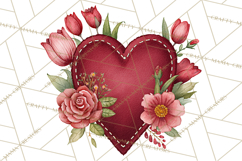 Valentine Hearts and Flowers Clipart, Watercolor Heart Png Product Image 5