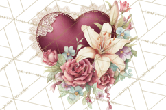Valentine Hearts and Flowers Clipart, Watercolor Heart Png Product Image 3