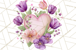 Valentine Hearts and Flowers Clipart, Watercolor Heart Png Product Image 4