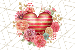 Valentine Hearts and Flowers Clipart, Watercolor Heart Png Product Image 5