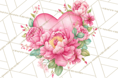 Valentine Hearts and Flowers Clipart, Watercolor Heart Png Product Image 2