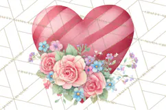 Valentine Hearts and Flowers Clipart, Watercolor Heart Png Product Image 4
