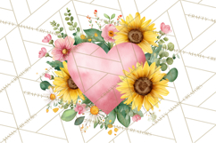 Valentine Hearts and Flowers Clipart, Watercolor Heart Png Product Image 2