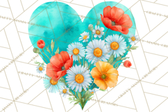 Valentine Hearts and Flowers Clipart, Watercolor Heart Png Product Image 5