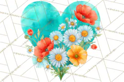 Valentine Hearts and Flowers Clipart, Watercolor Heart Png Product Image 5