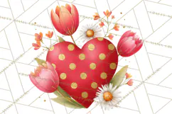 Valentine Hearts and Flowers Clipart, Watercolor Heart Png Product Image 3