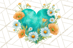 Valentine Hearts and Flowers Clipart, Watercolor Heart Png Product Image 5