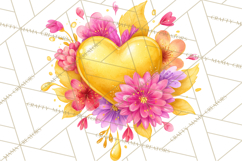 Valentine Hearts and Flowers Clipart, Watercolor Heart Png Product Image 2