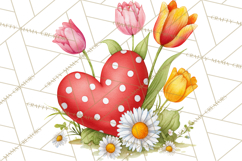 Valentine Hearts and Flowers Clipart, Watercolor Heart Png Product Image 3